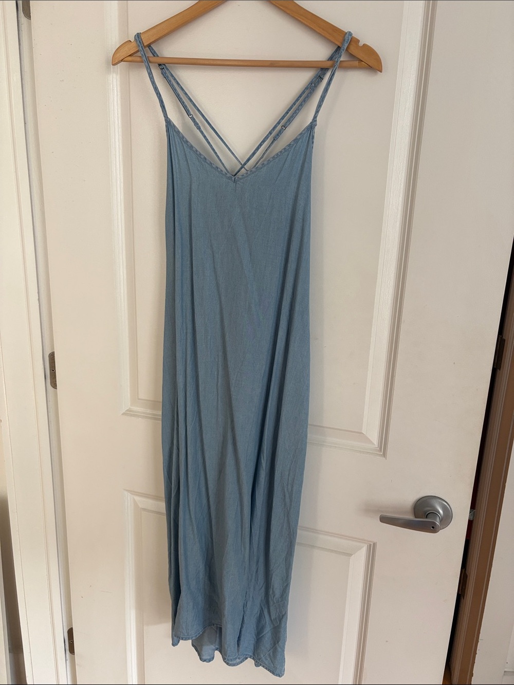 GAP Light Blue Maxi Slip Dress with Double Spaghetti Straps